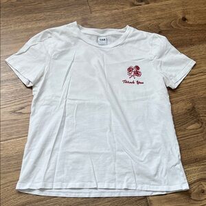Aritzia rare “thank you” TNA White Tee with Red Roses Graphic